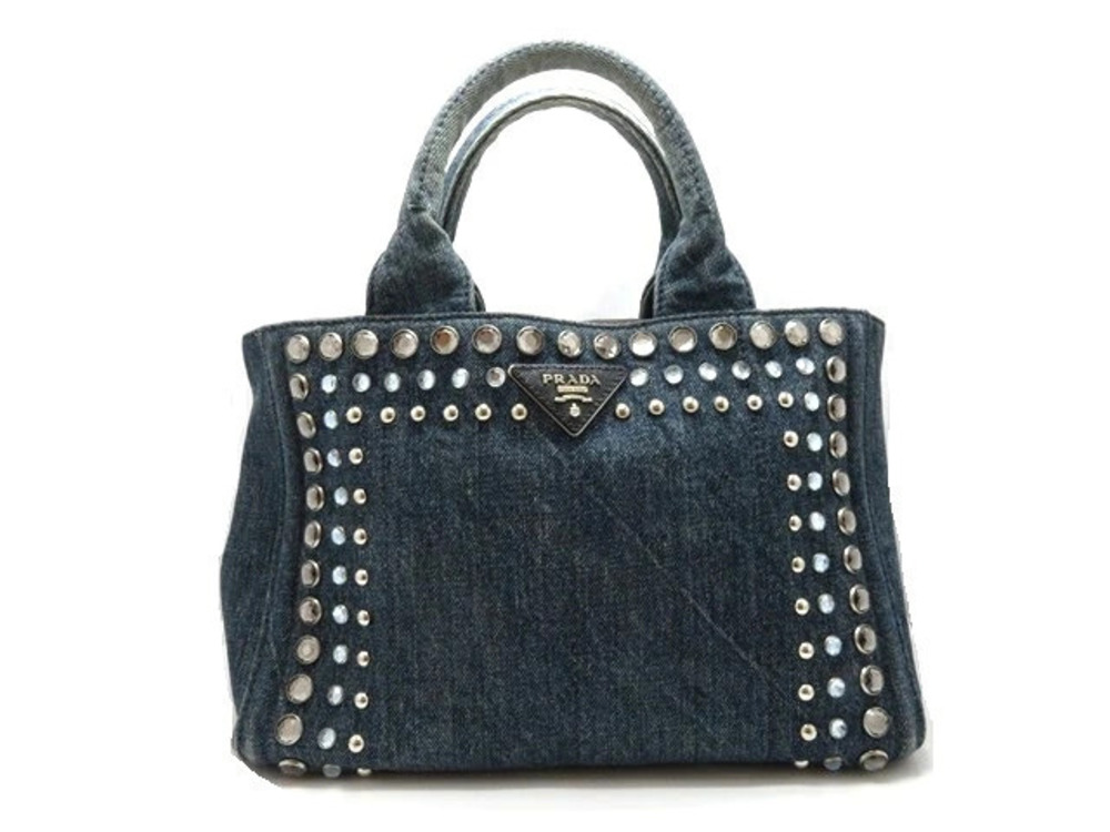 Prada Canapa handbag denim blue embellishments